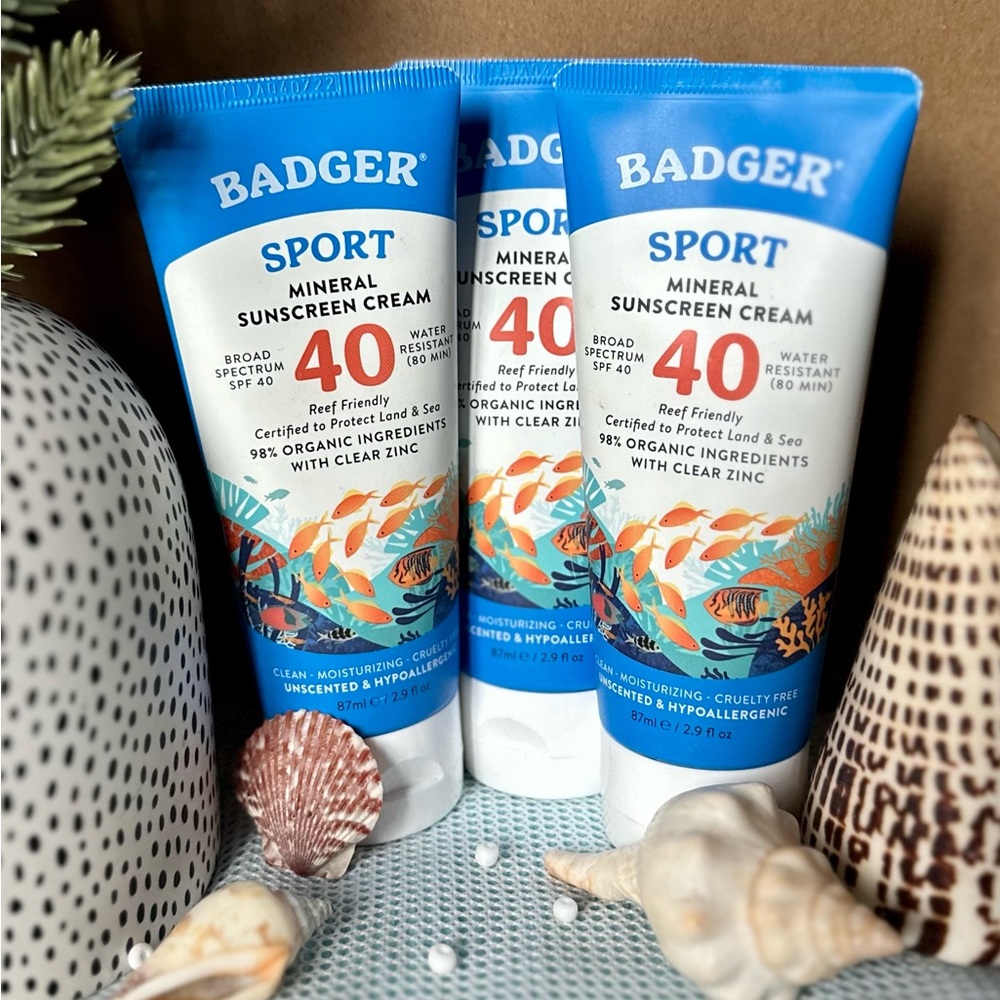3 Pack of Badger SPF 40 Sport Mineral Sunscreen Cream-Water Resistant Sunscreen